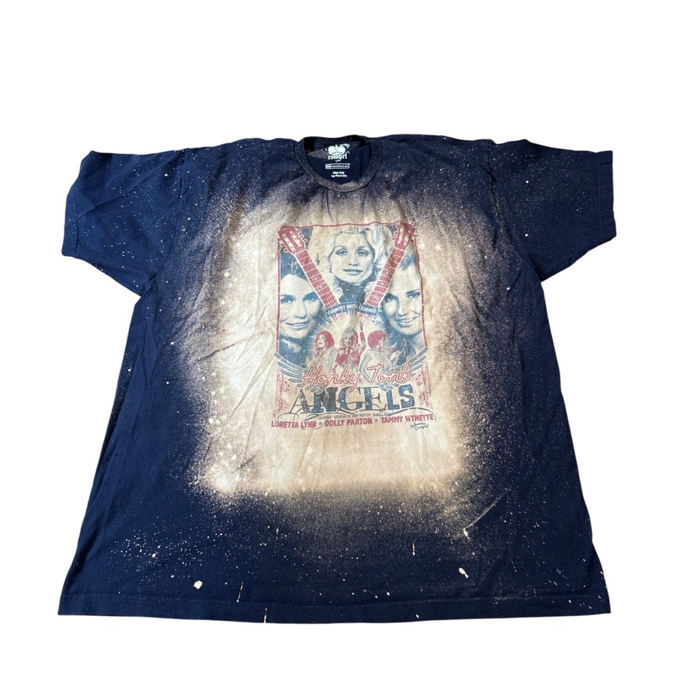 Bohemian Cowgirl Honky Tonk Angels T Shirt Women Navy Bleached Graphic SIZE XXL